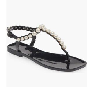 NEW Jeffrey Campbell Pearlesque Imitation Pearl Ankle Strap Sandal BLACK Sz 7M